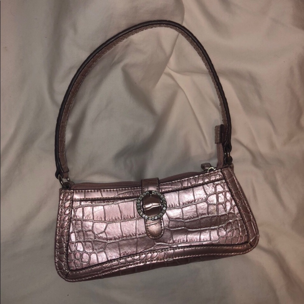 Faux crocodile skin pink shiny purse